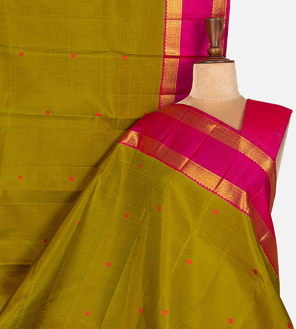 Olive Green Kanchipuram Silk Saree