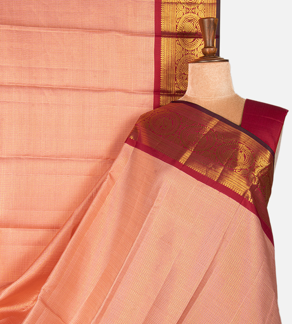 Coral Peach Kanchipuram Silk Saree