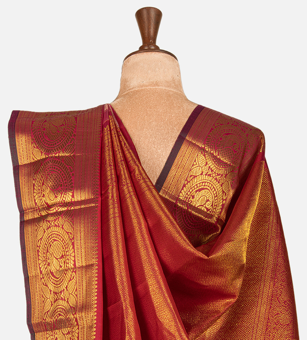 Coral Peach Kanchipuram Silk Saree