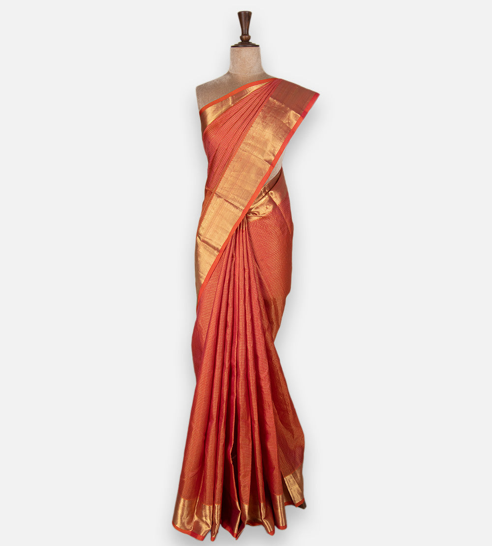 Pinkish Orange Soft Silk Saree