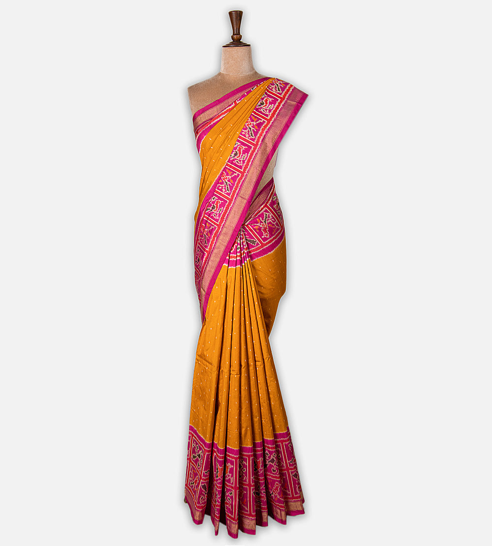 Yellow Ikkat Silk Saree