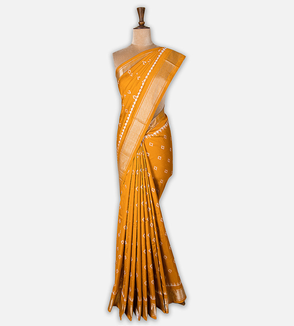 Yellow Ikkat Silk Saree