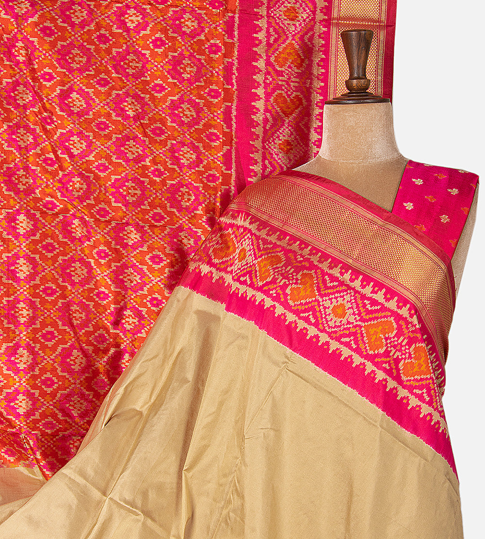 Beige Ikkat Silk Saree