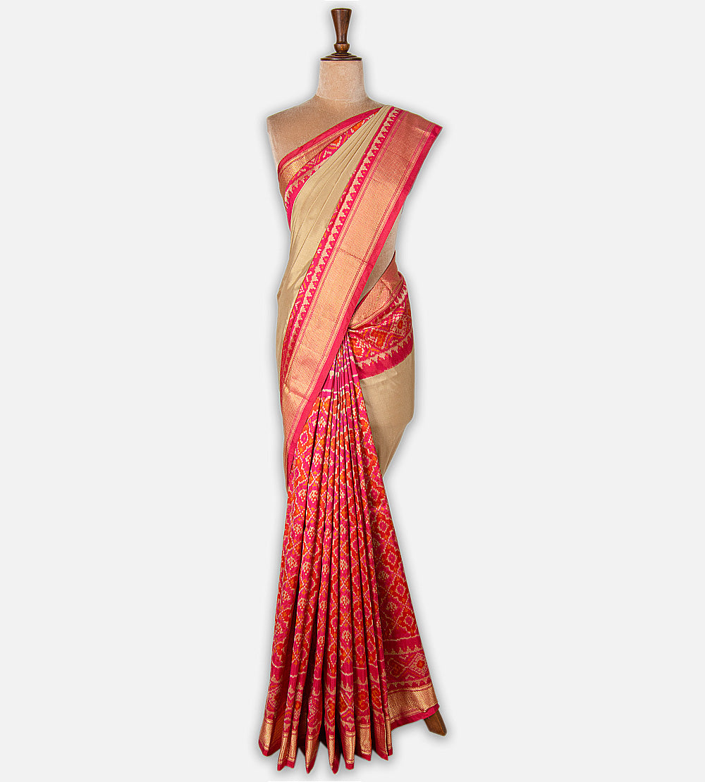 Beige Ikkat Silk Saree