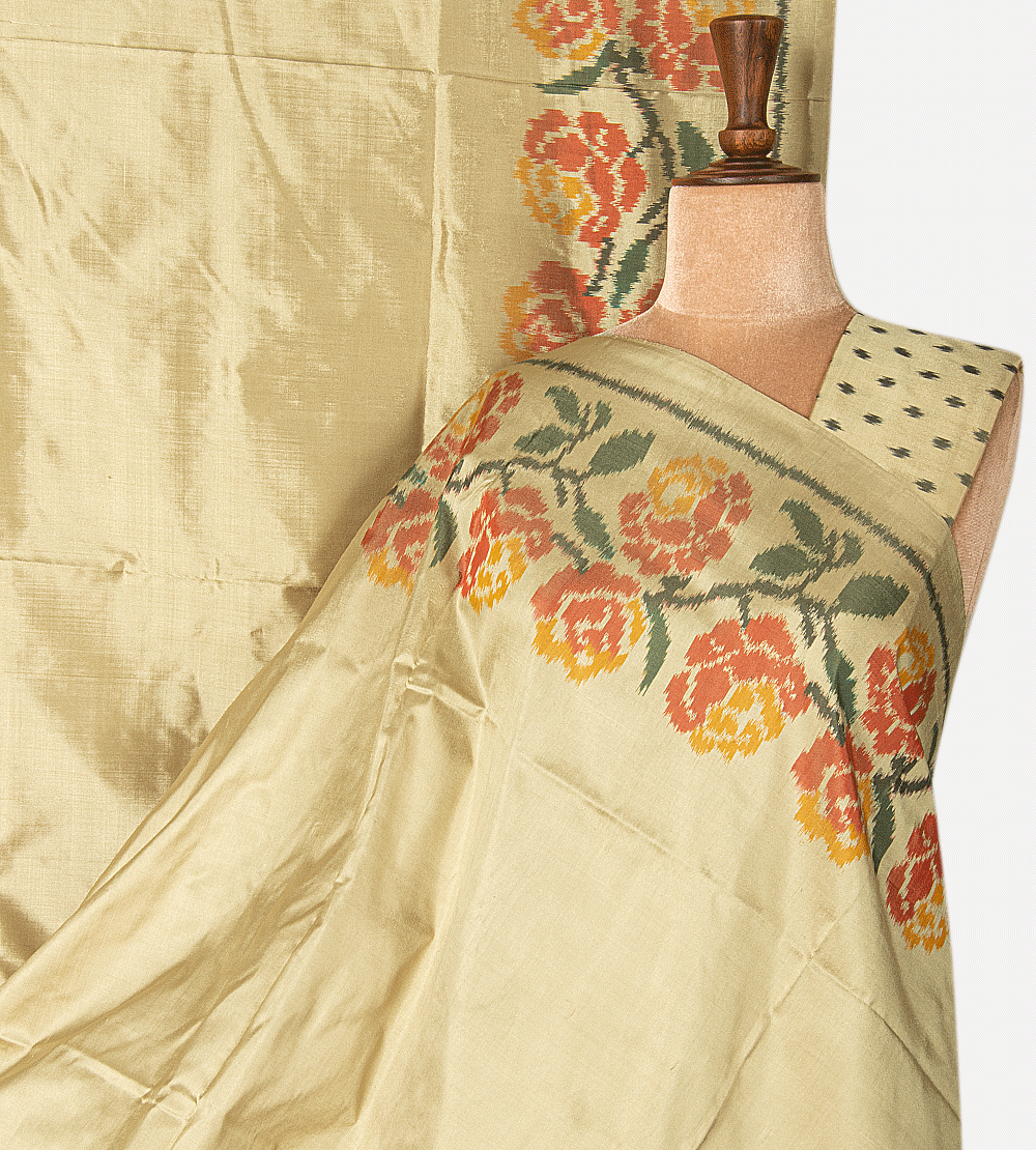 Creme Ikkat Silk Saree