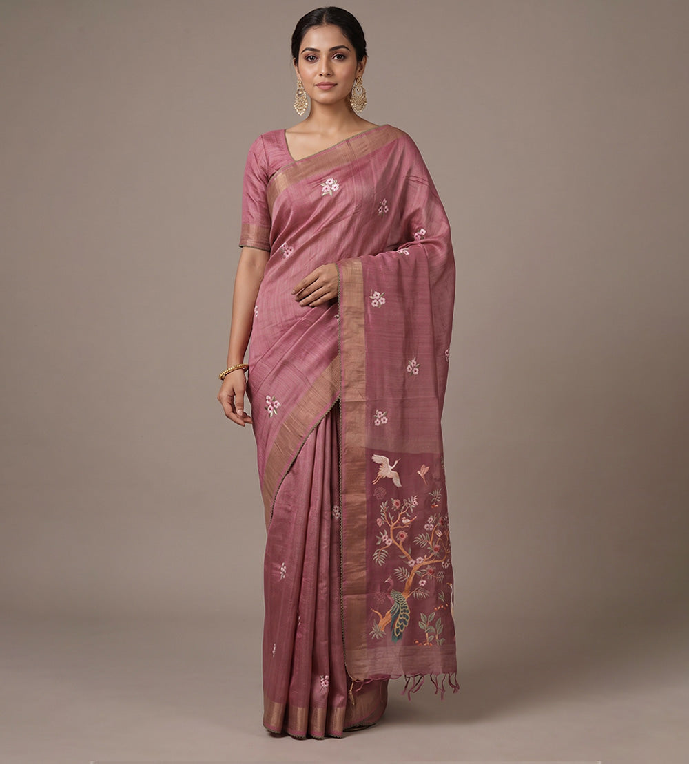Pink Tussar Saree