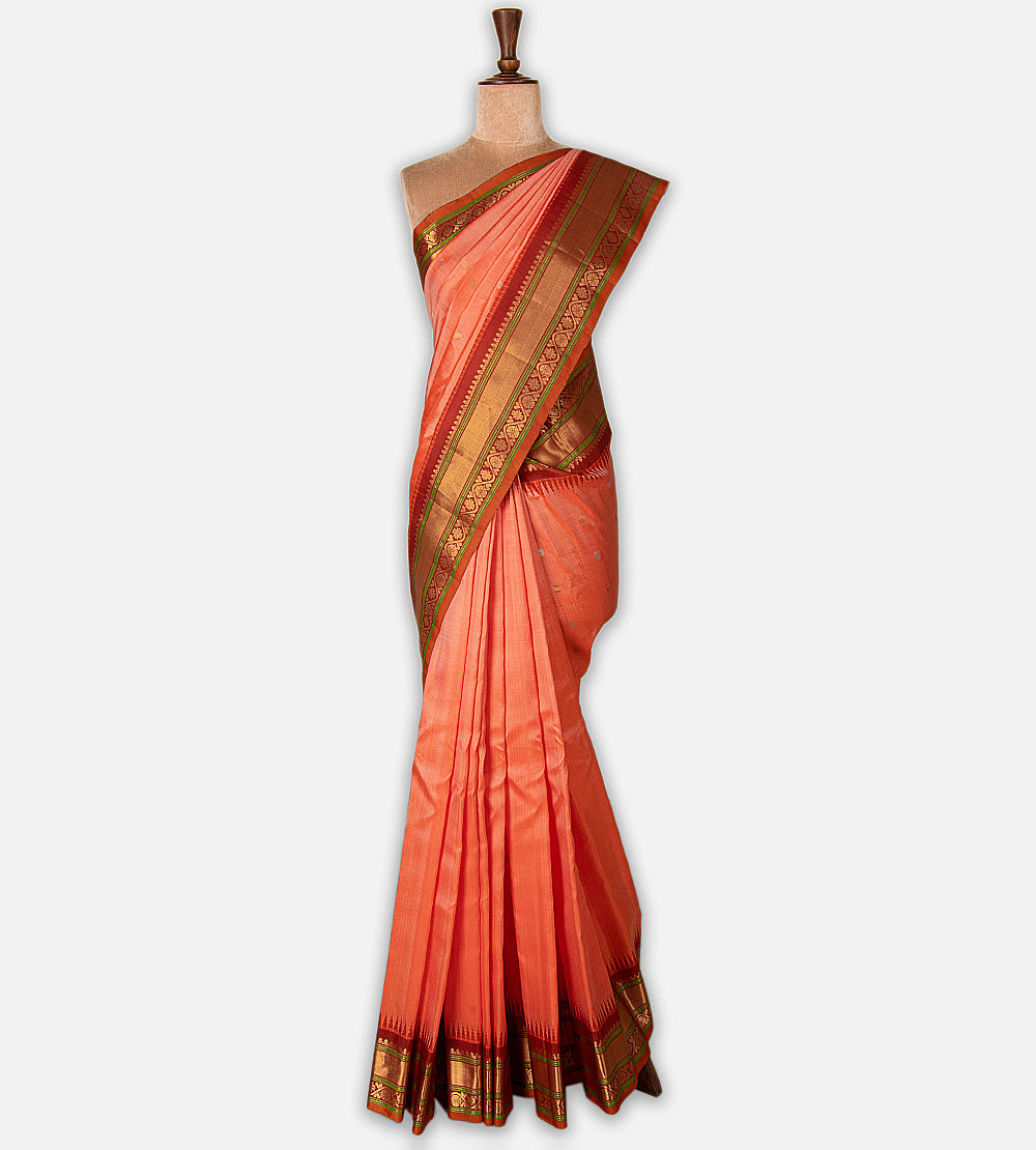 Peach Gadwal Silk Saree