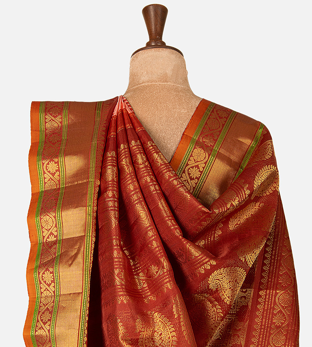 Peach Gadwal Silk Saree