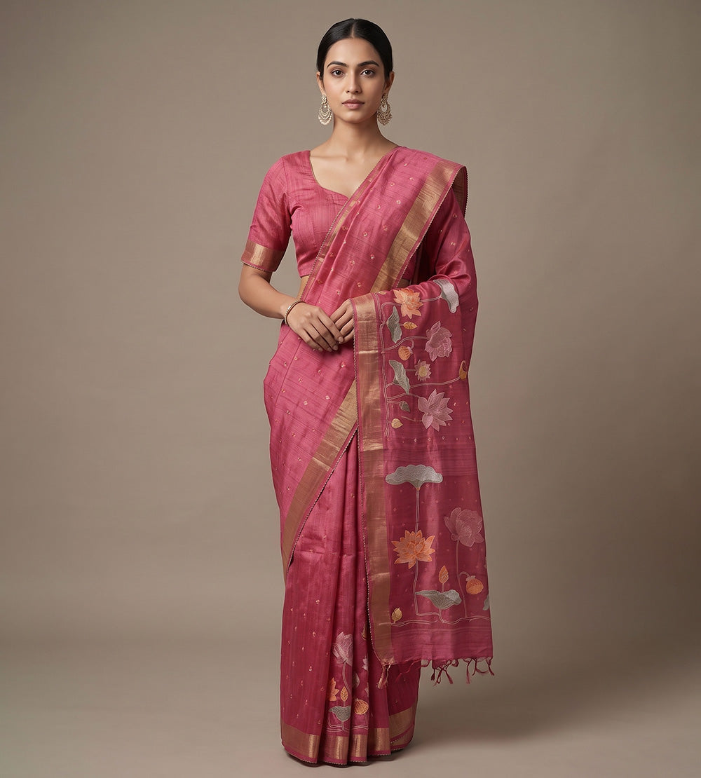 Pink Tussar Saree