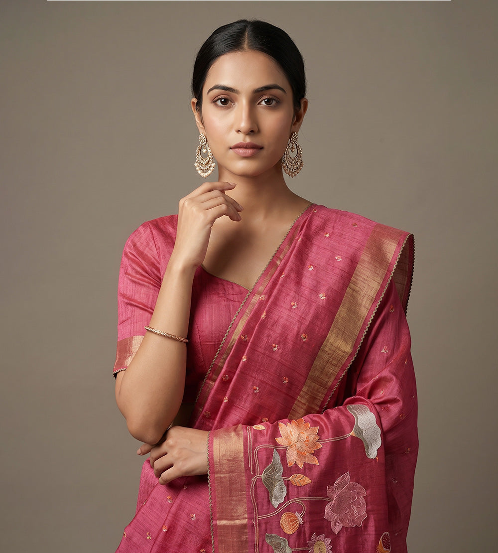 Pink Tussar Saree