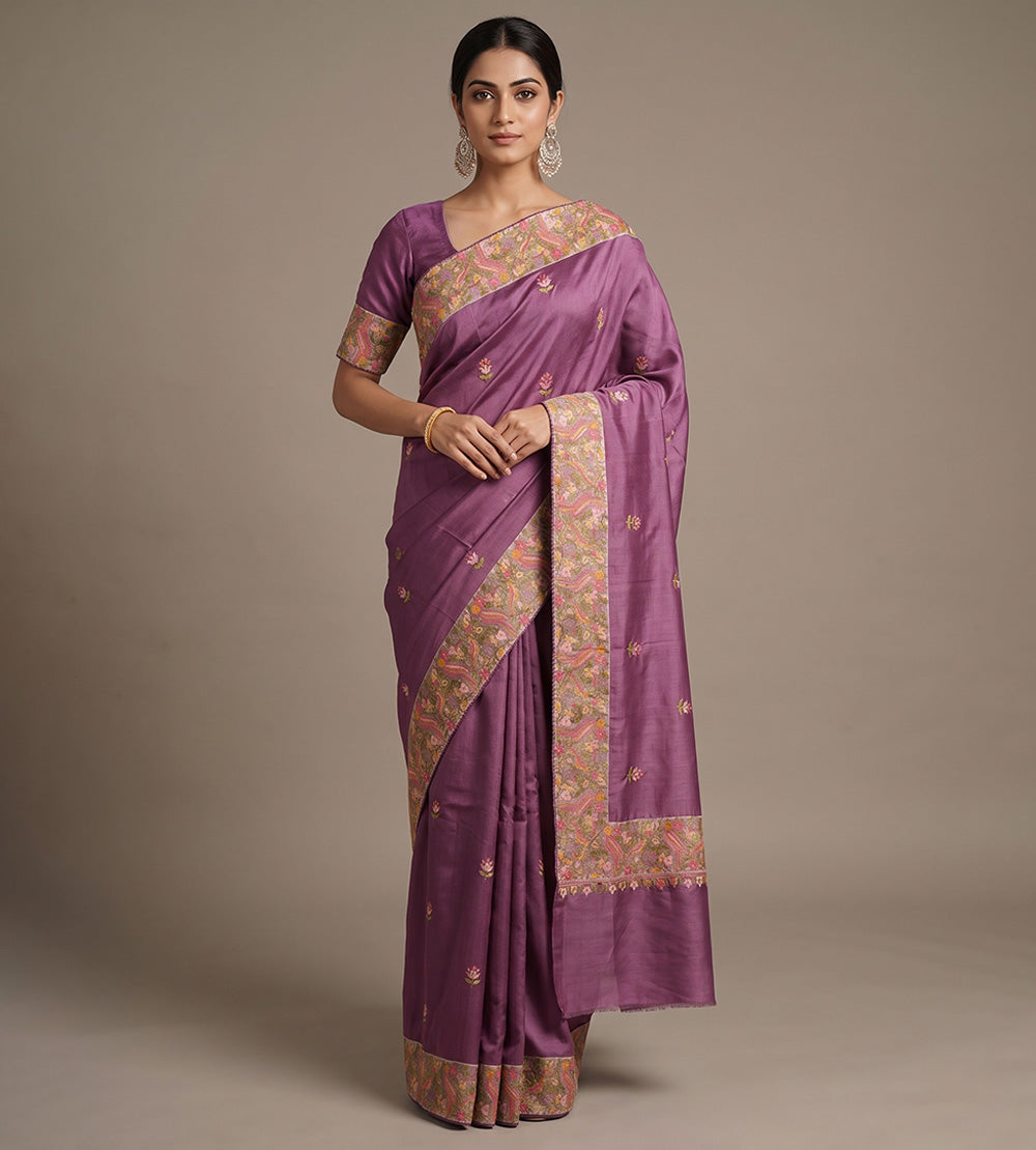 Plum Purple Tussar Saree