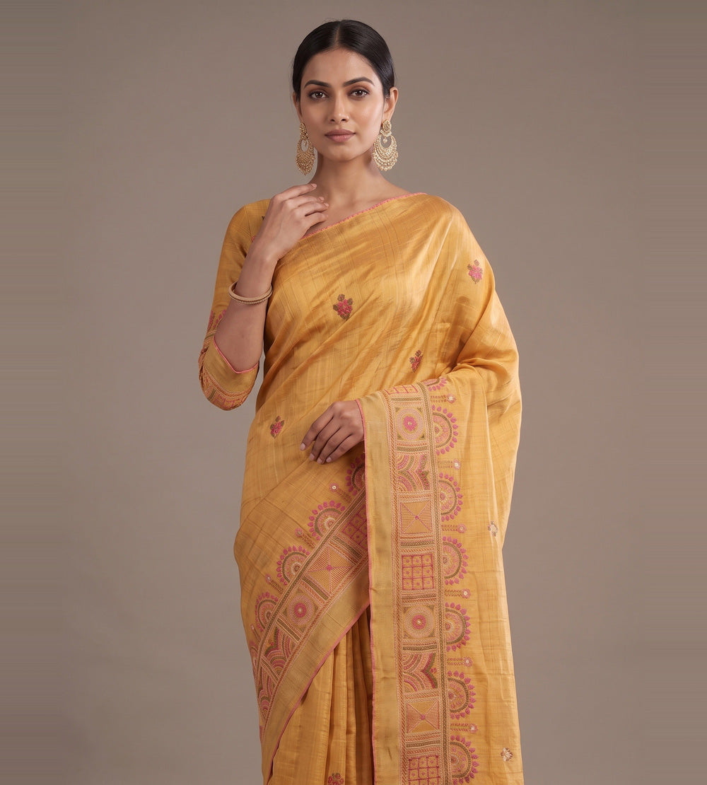 Yellow Tussar Saree