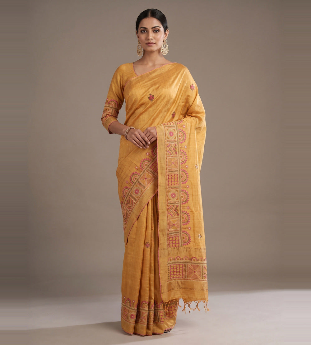 Yellow Tussar Saree