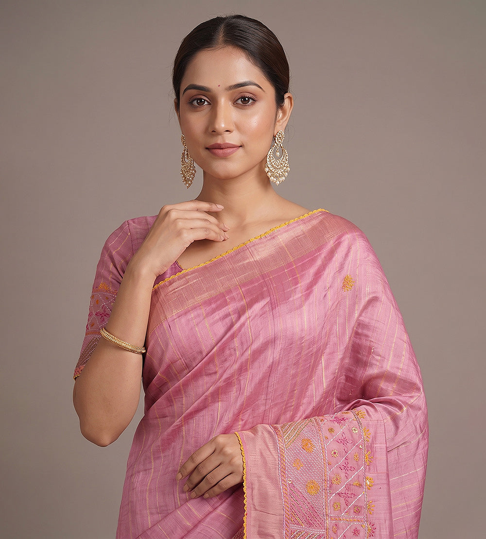 Pink Tussar Saree