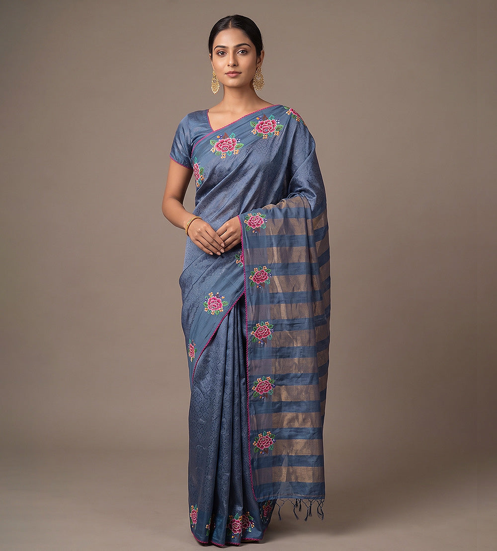 Blue Tussar Saree