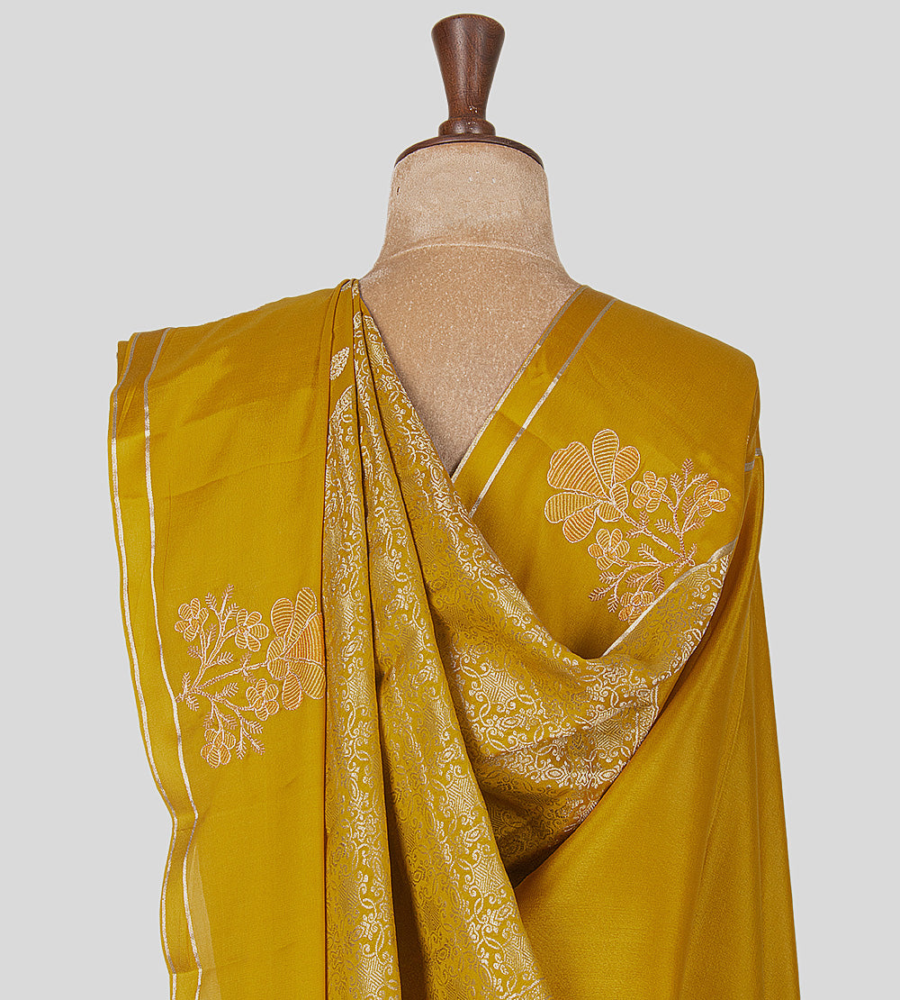 Gold Colour Mysore Crepe Saree