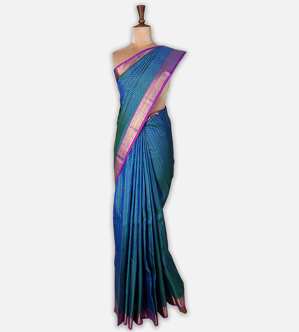 Peacock Blue Kanchipuram Silk Saree
