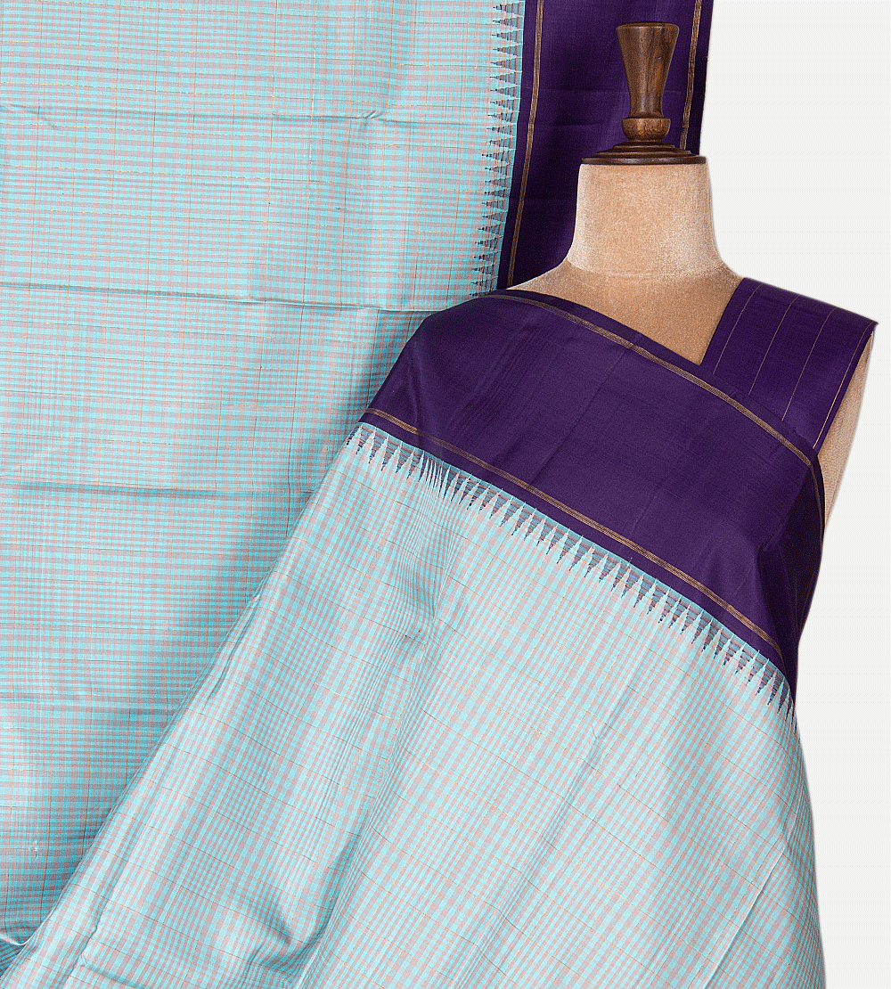 Pastel Blue And Grey Kanchipuram Silk Saree