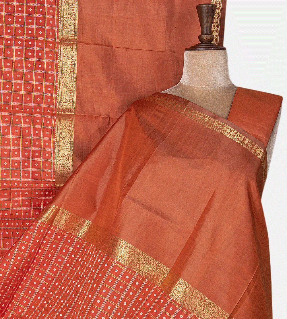 Red Orange Kanchipuram Silk Saree