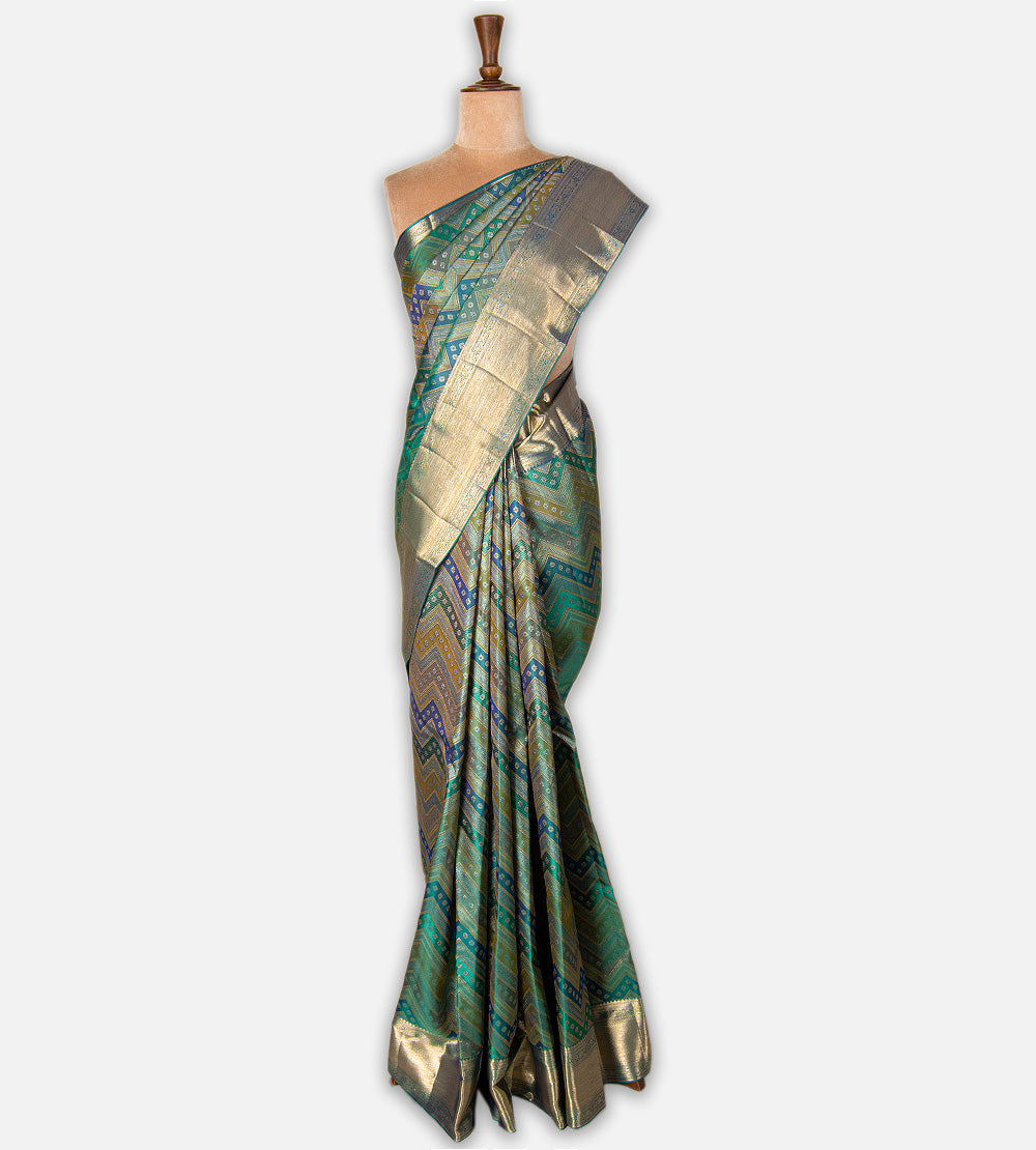 Peacock Blue Kanchipuram Silk Saree
