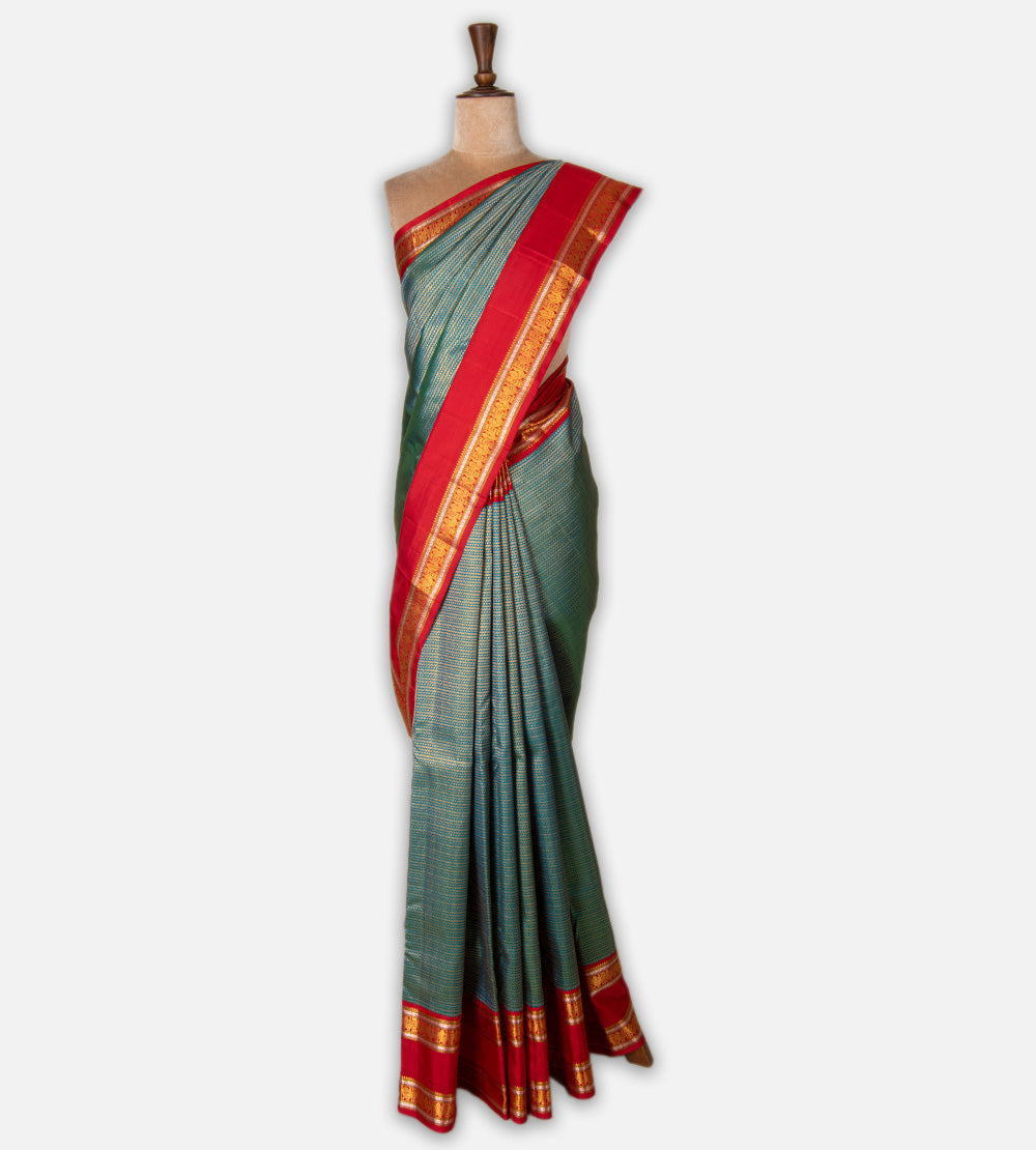 Peacock Blue Kanchipuram Silk Saree