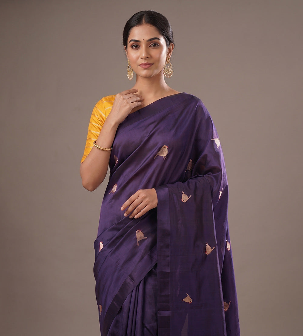Purple Banarasi Kattan Silk Saree