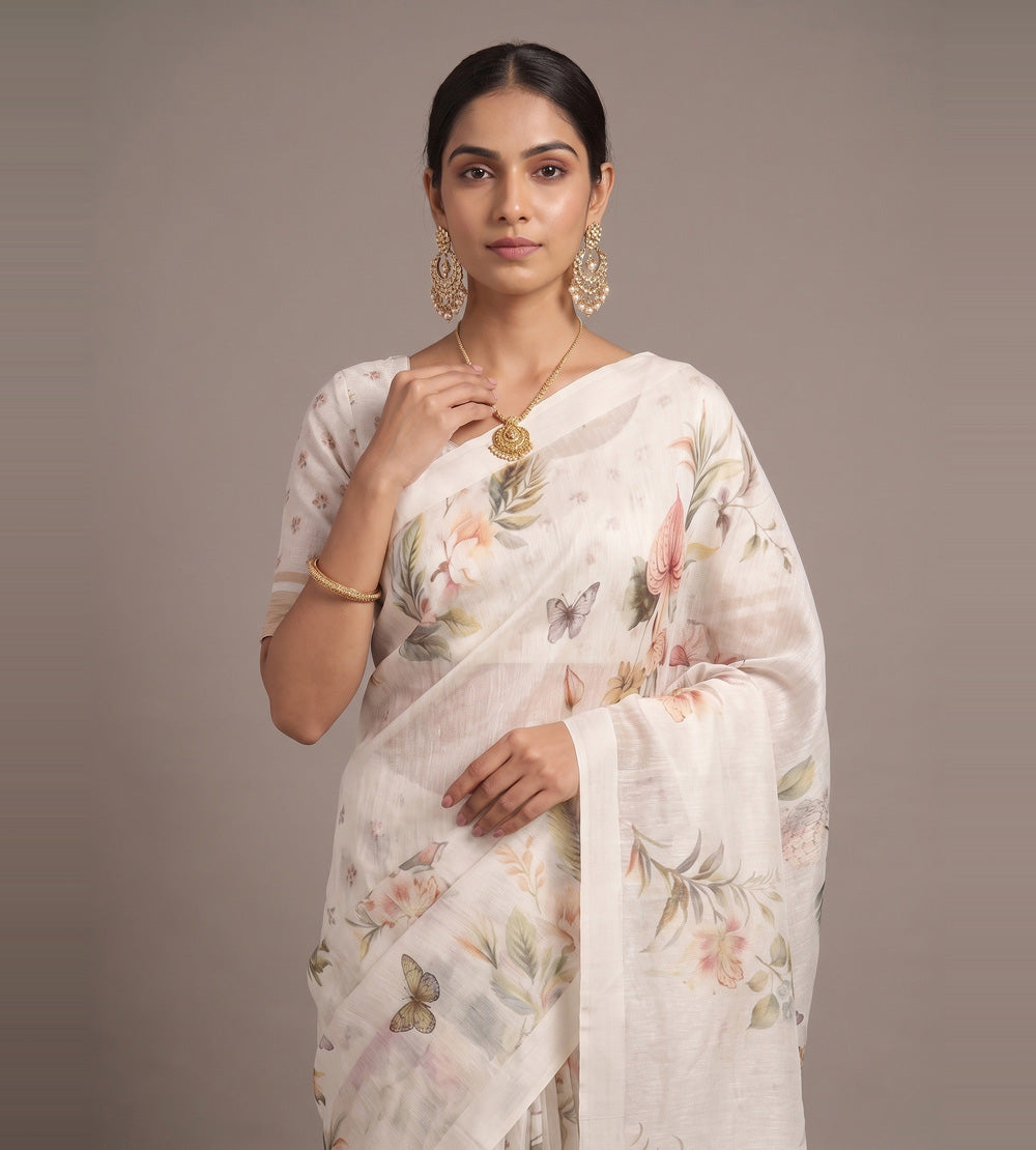 Off-White Linen Saree