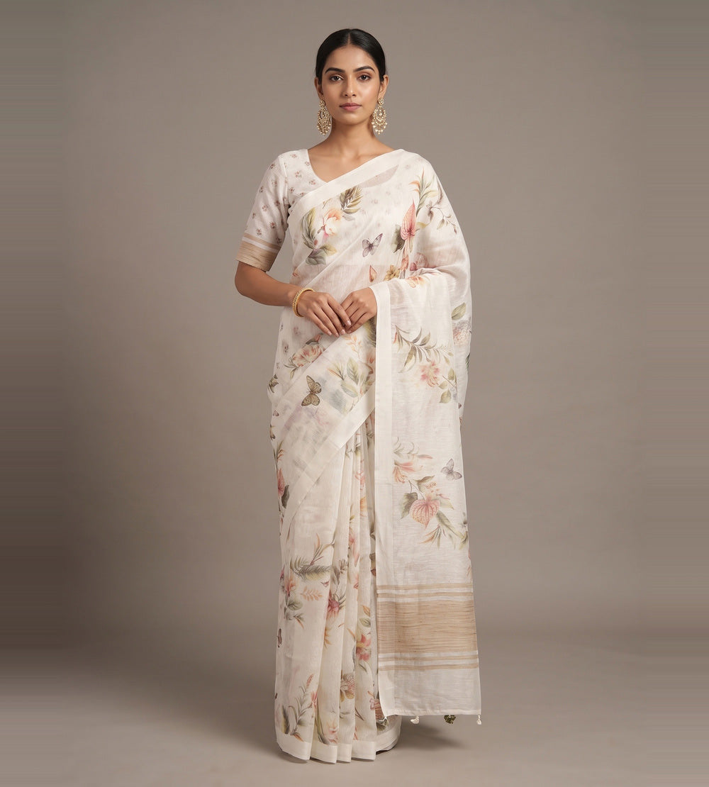 Off-White Linen Saree