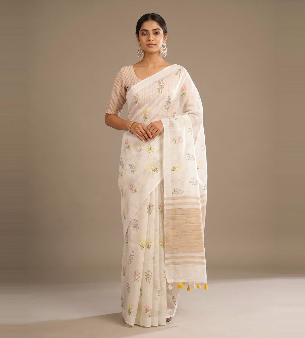 Off-White Linen Saree