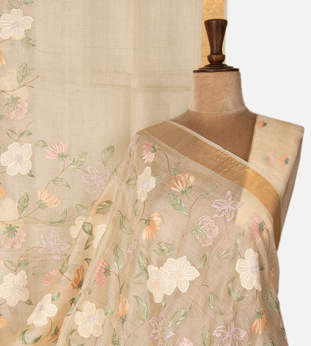 Creme Tissue Kota Silk Saree