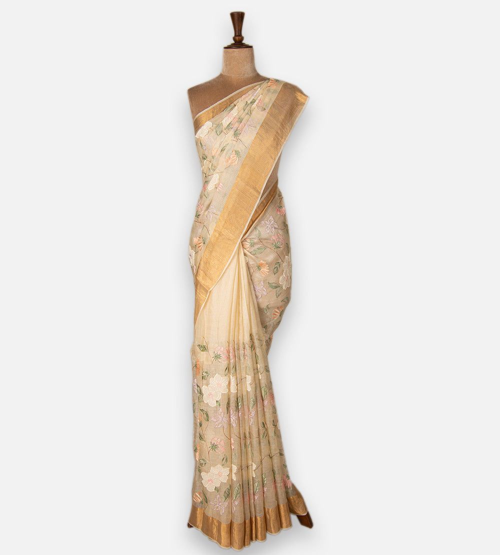 Creme Tissue Kota Silk Saree