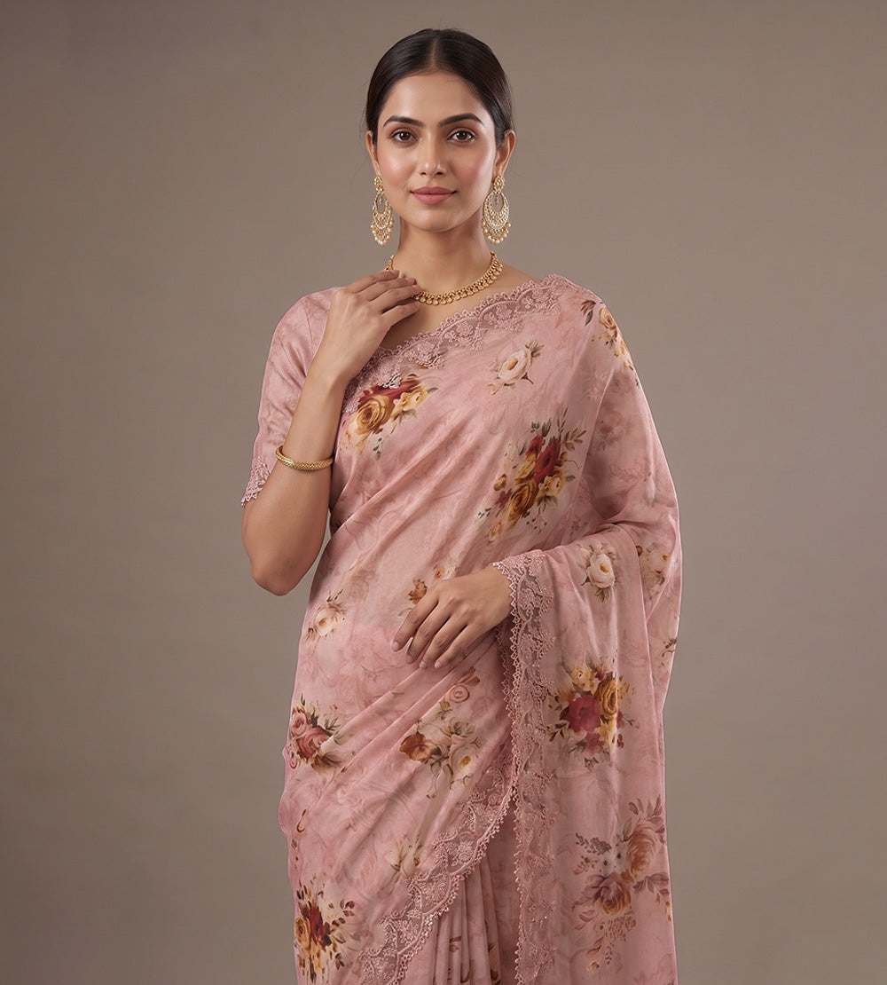 Rose Gold Chiffon Saree