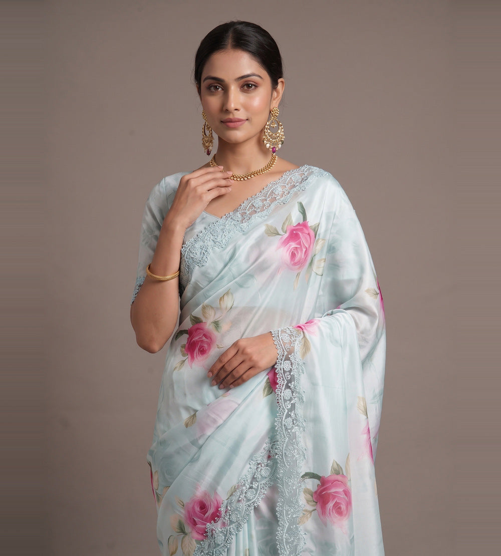 Pastel Blue Chiffon Saree