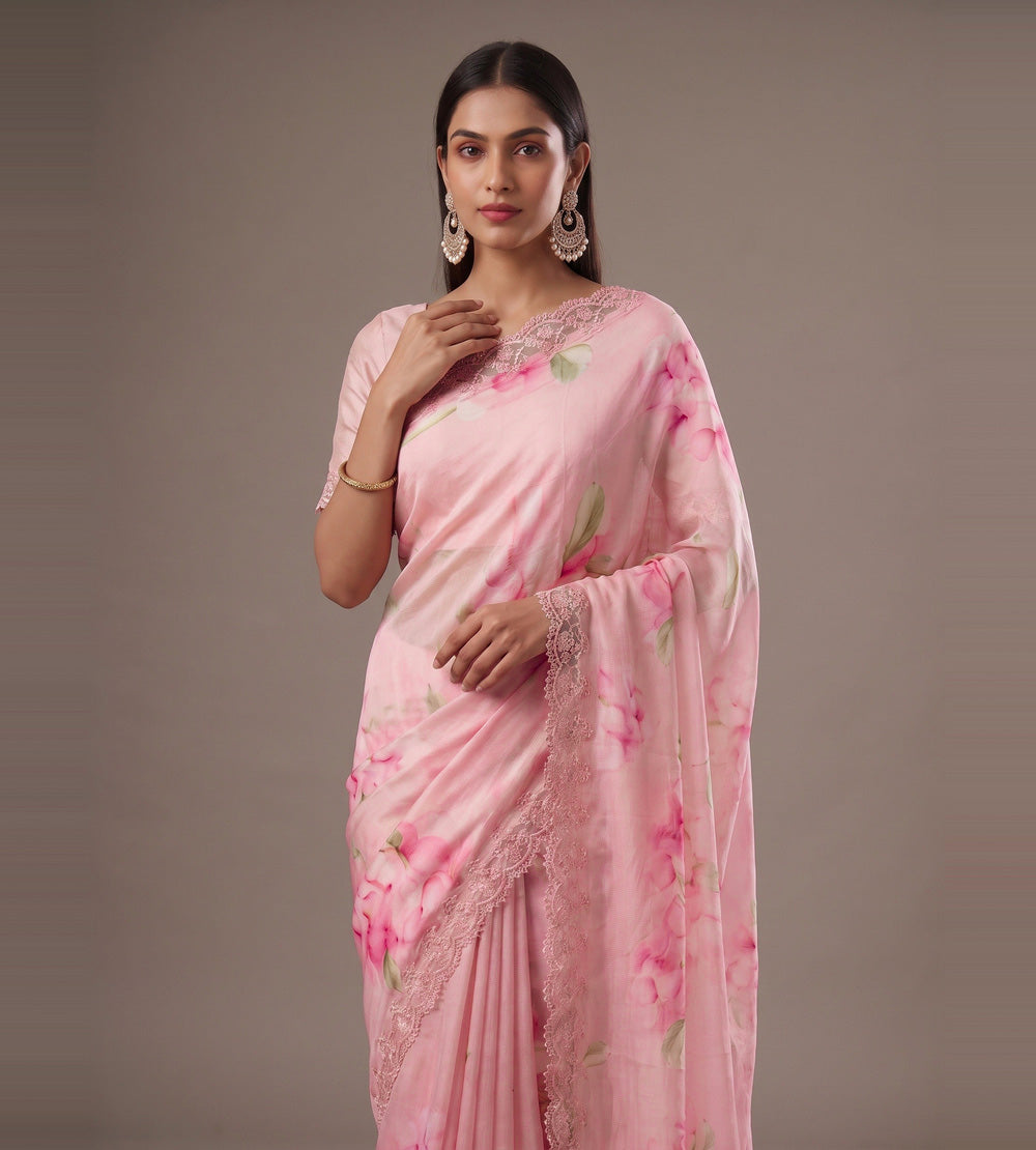 Pastel Pink Chiffon Saree