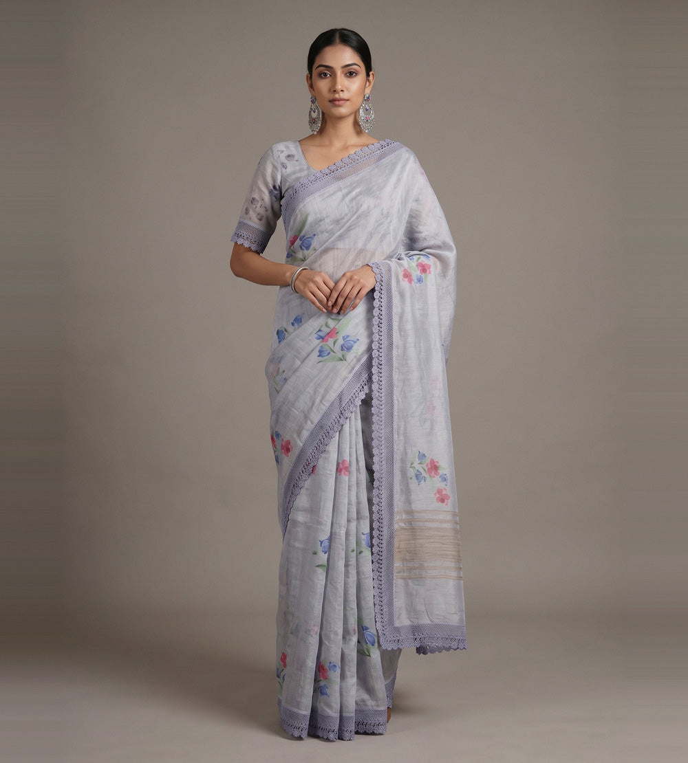 Grey Linen Saree