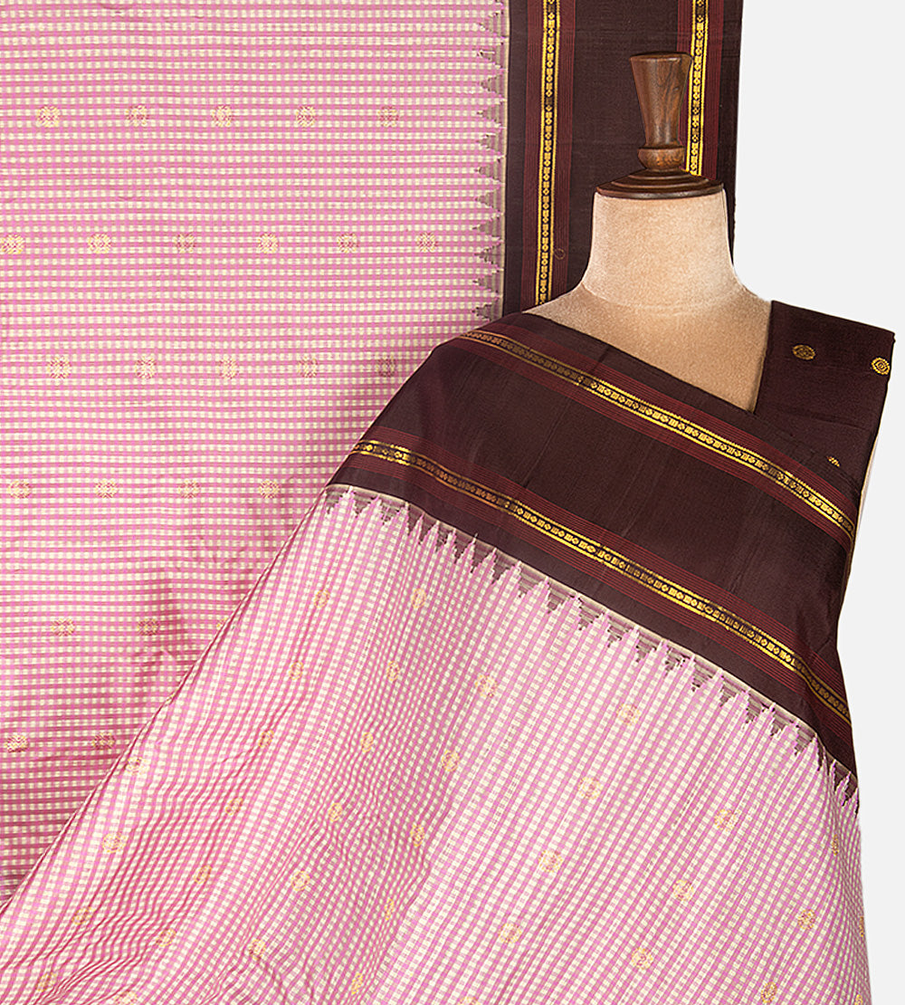 Light Pink and Beige Gadwal Silk Saree