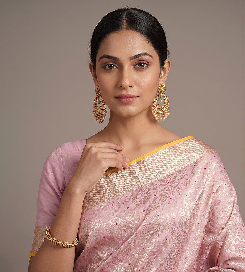 Pastel Pink Banarasi Crepe Saree