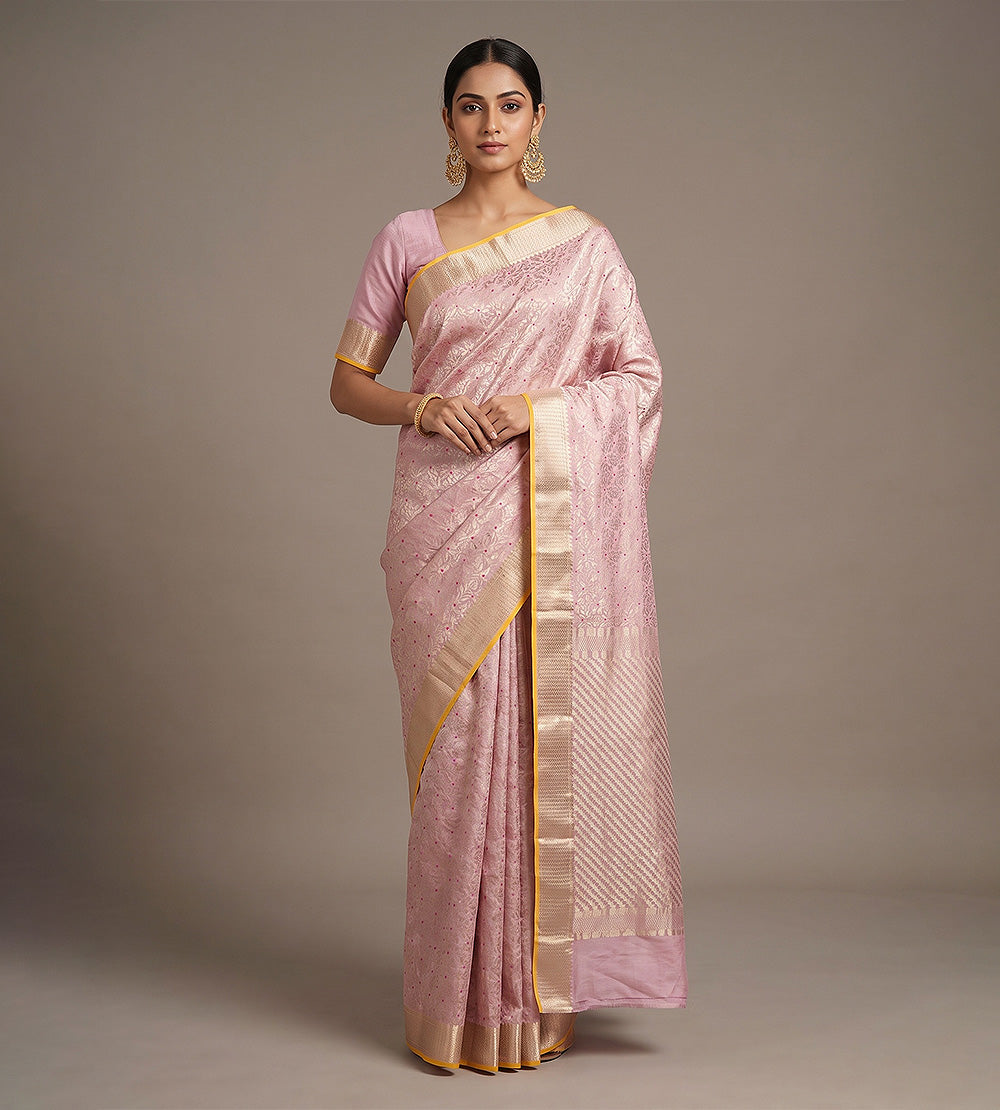 Pastel Pink Banarasi Crepe Saree