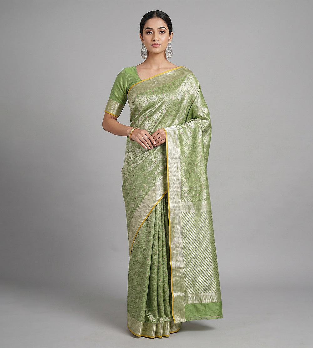 Green Banarasi Crepe Saree