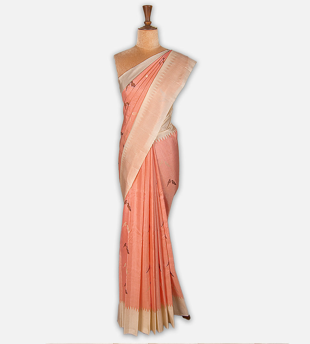 Coral peach Gadwal Silk Saree