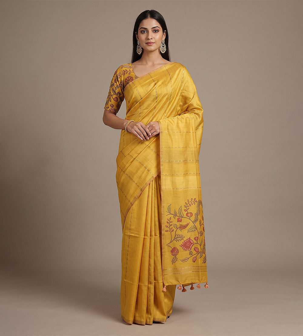 Yellow Tussar Saree