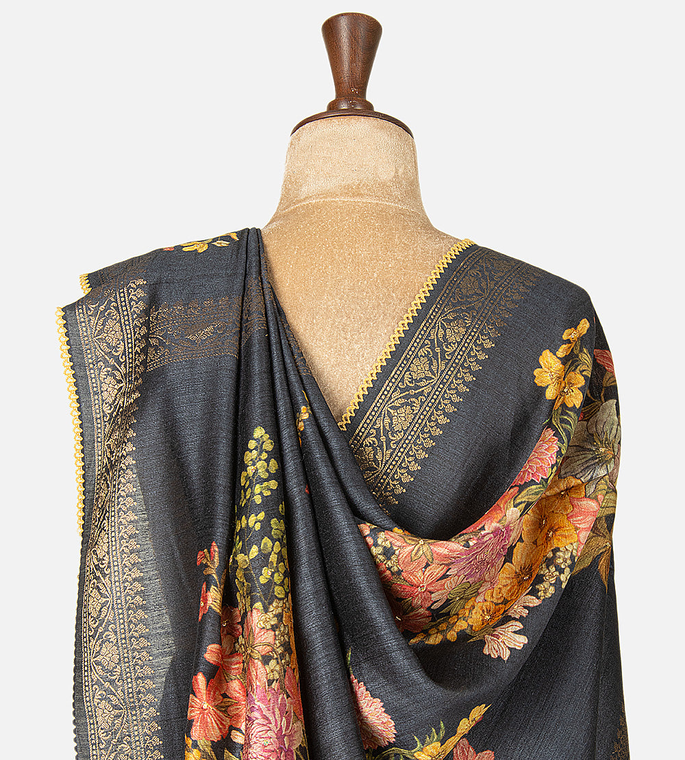 Black Tussar Saree