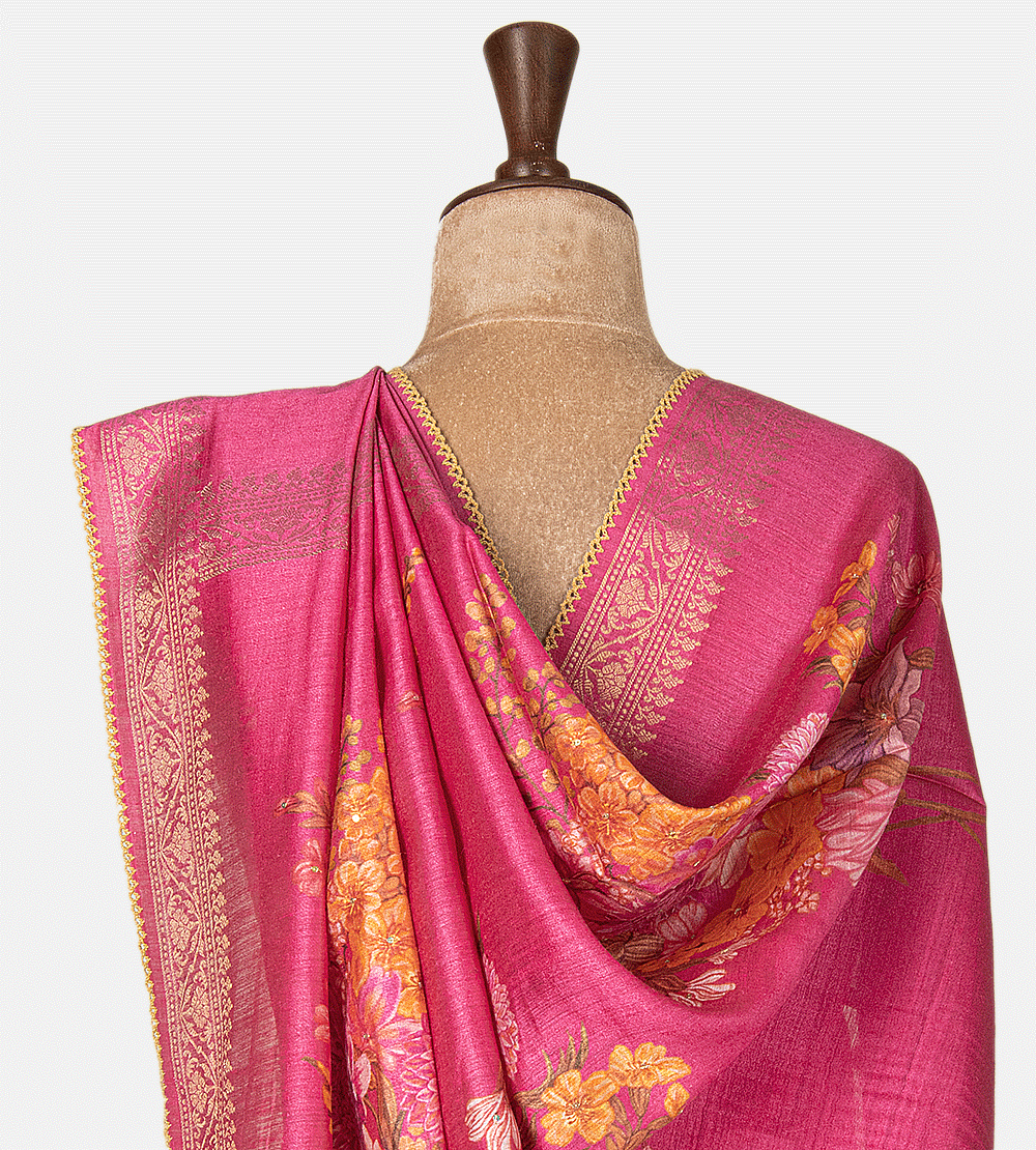 Pink Tussar Saree