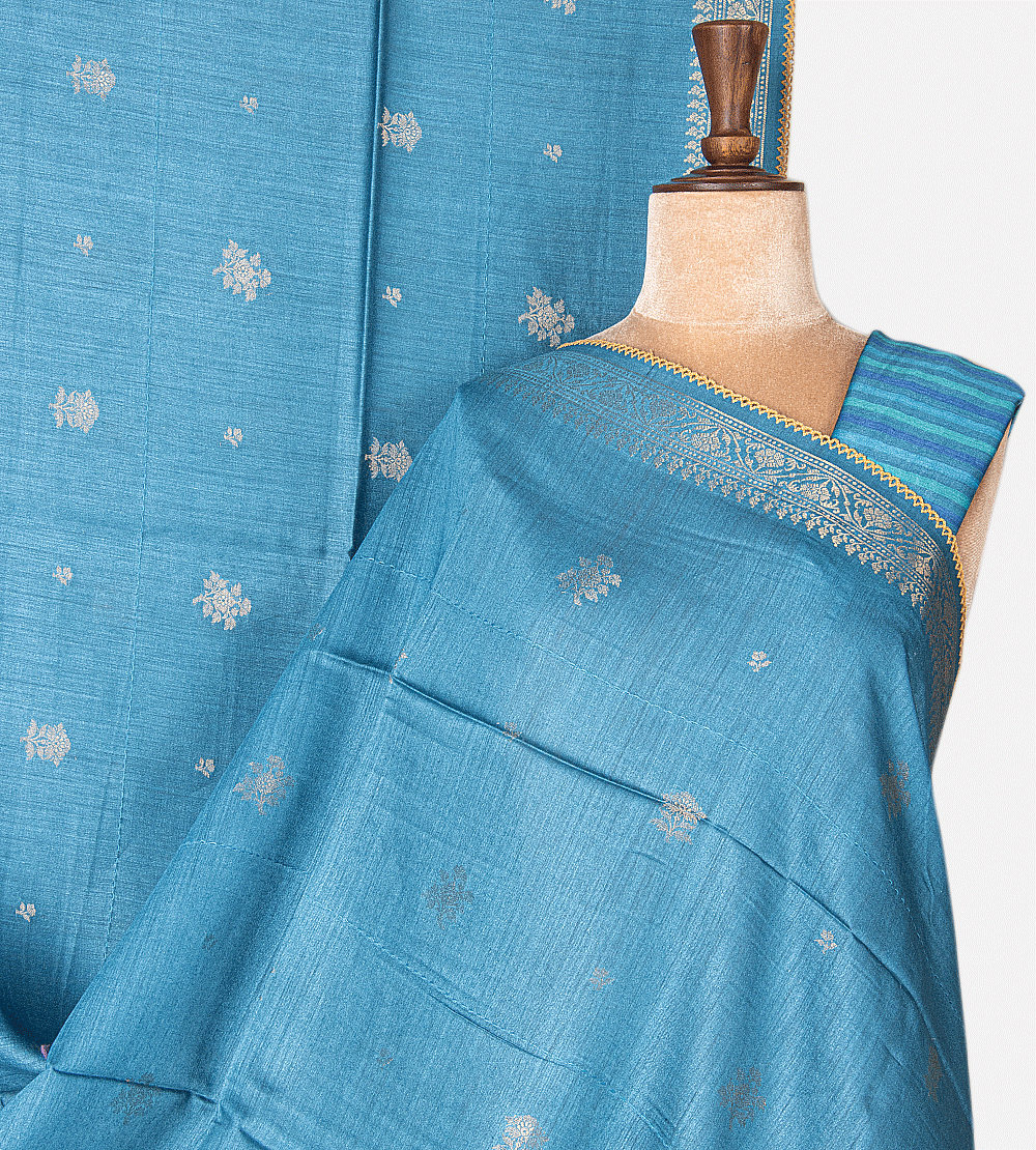 Pastel Blue Tussar Saree