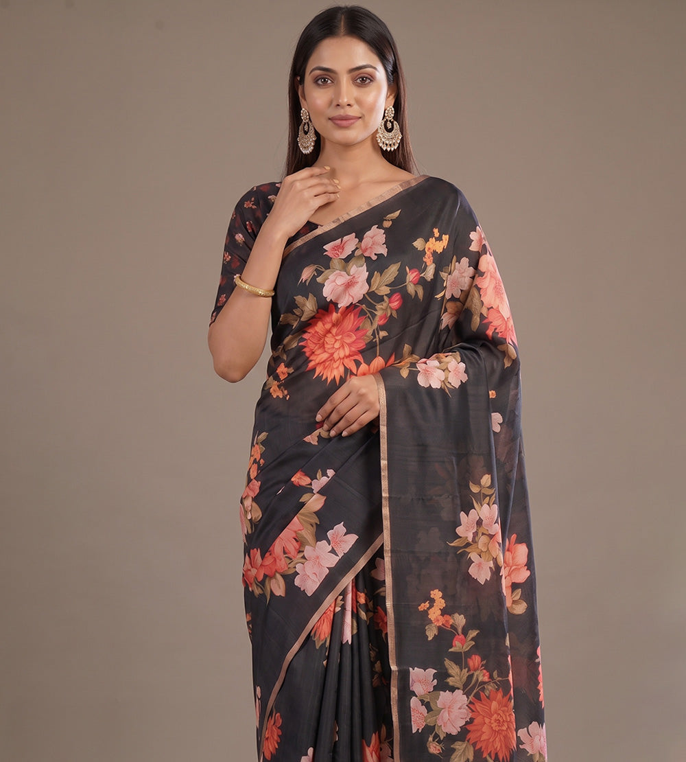 Black Moonga Tussar Saree