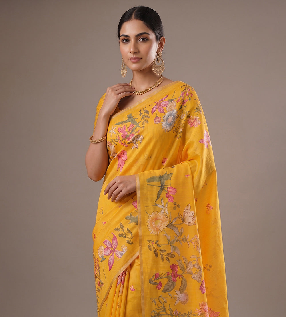 Yellow Moonga Tussar Saree