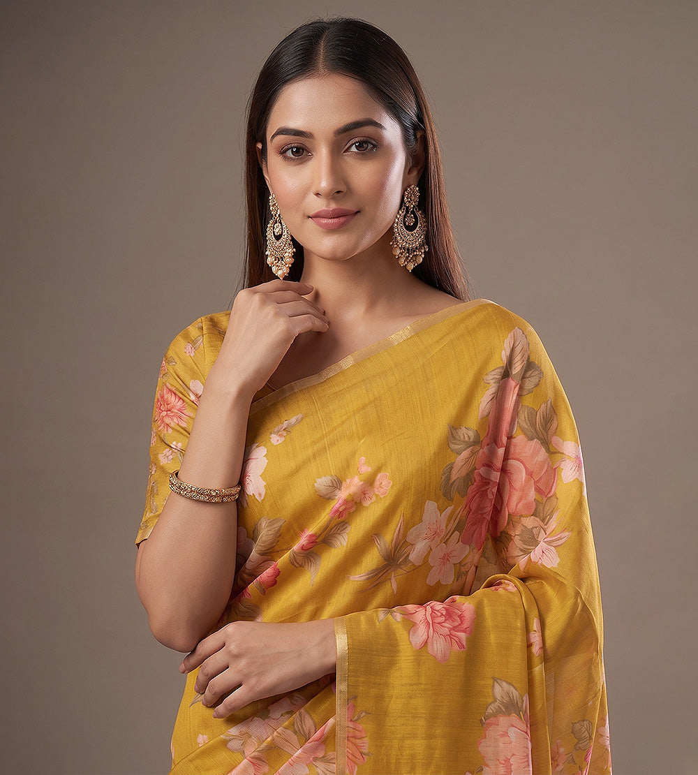 Yellow Moonga Tussar Saree