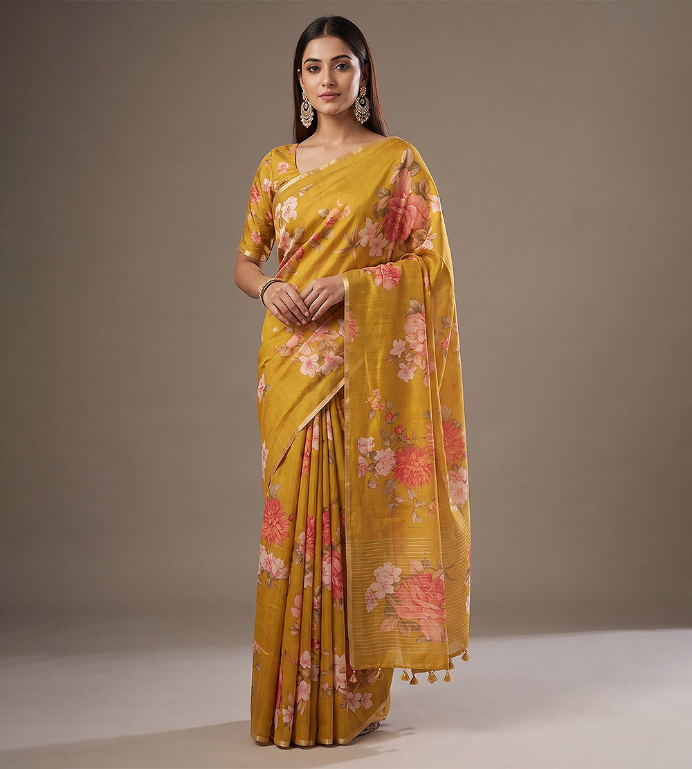 Yellow Moonga Tussar Saree