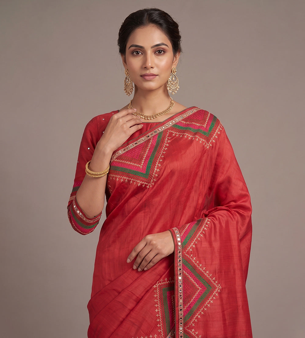 Red Tussar Saree