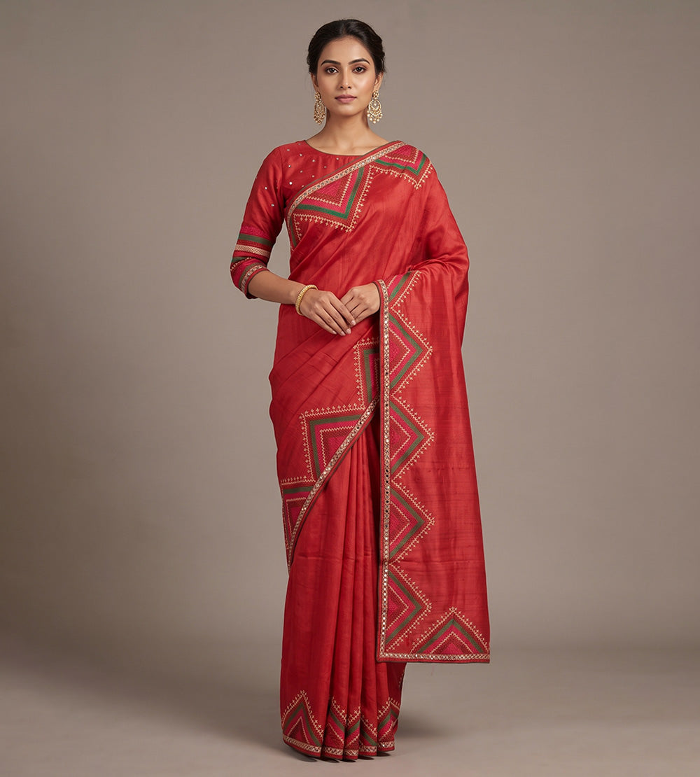 Red Tussar Saree